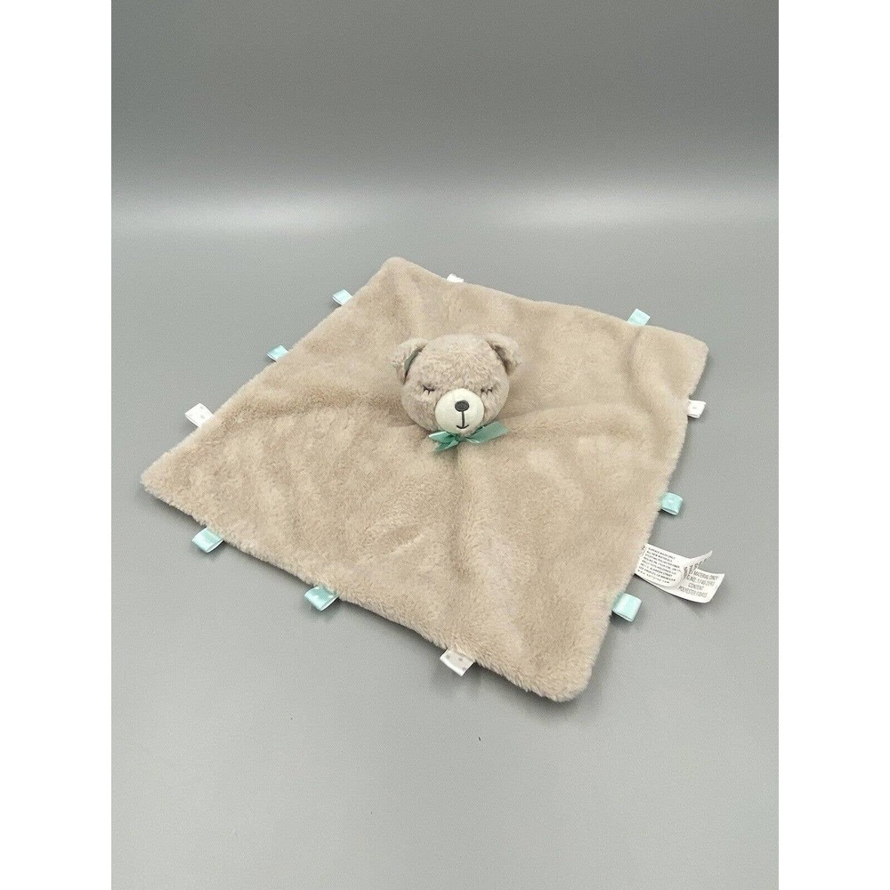 Brown Sleeping Teddy Bear Plush Lovey Rattle Baby Security Blanket